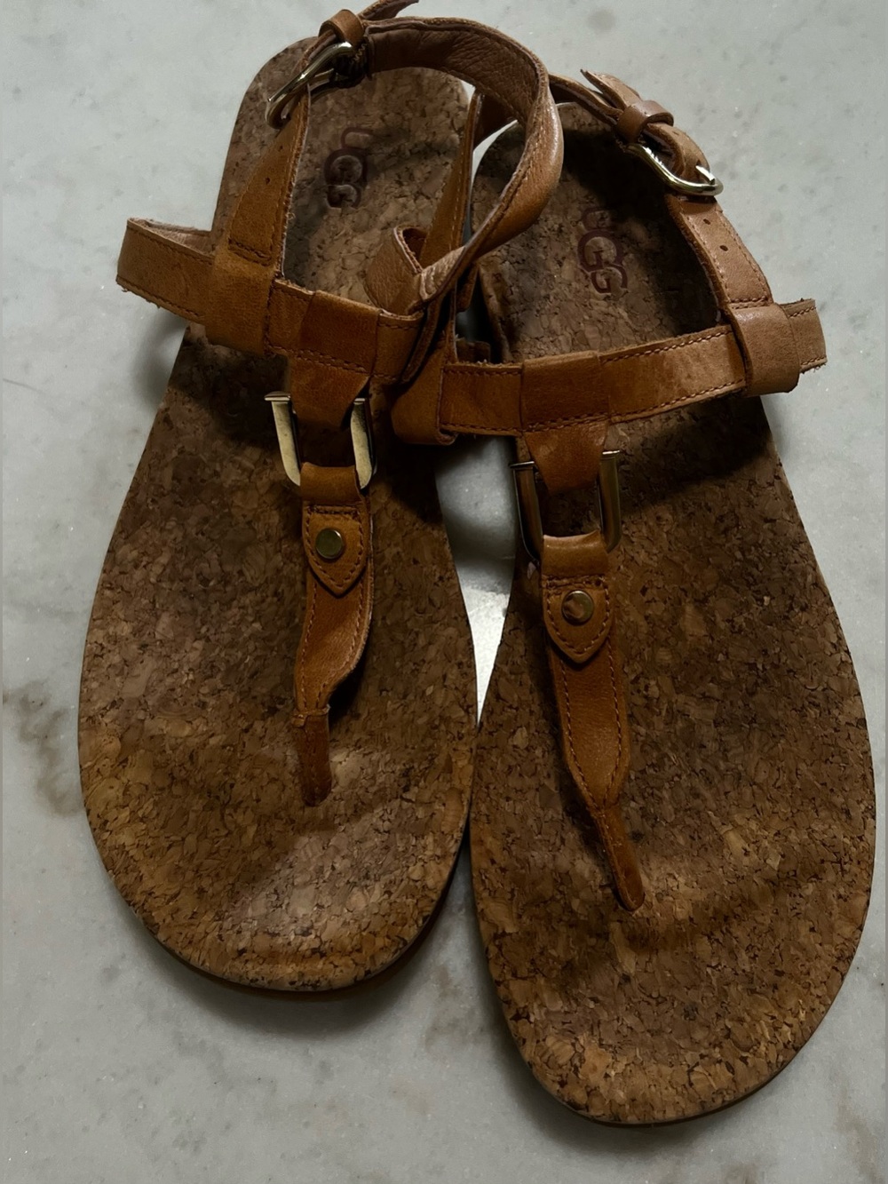 UGG Aleigh T-strap Sandals Featuring a Distinctive Cork Footbed Women’s Size 8